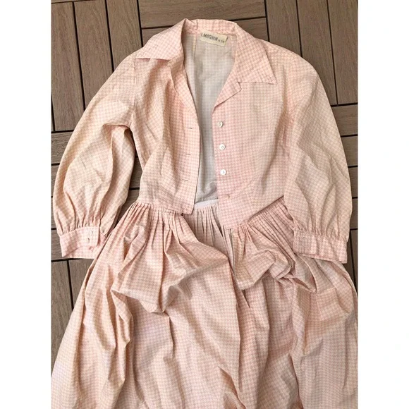 1950 I. Magning Cotton Peach Cream houndstooth Maxi Dress Museum Collection